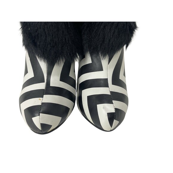 Ami Clubwear Faux Fur Striped Boots Size 8.5 Look Unworn 4.75" High Heel Gothic - Picture 7 of 11